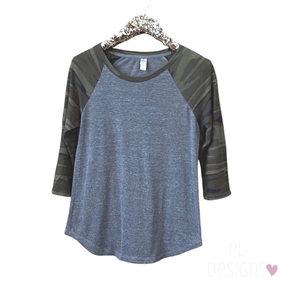Alternative Apparel Camo Raglan Shirt Baseball Tee Medium - Picture 1 of 4